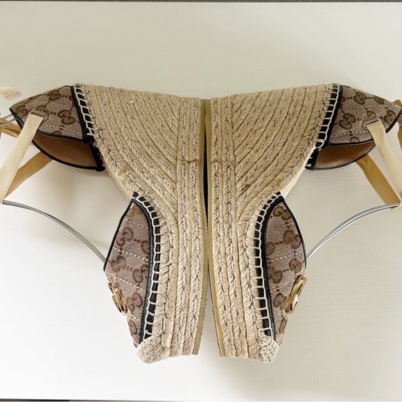Gucci Marmont GG Matelasse Beige Platform Espadrille Wedges Sandals Size EU 39.5 - Picture 8 of 13